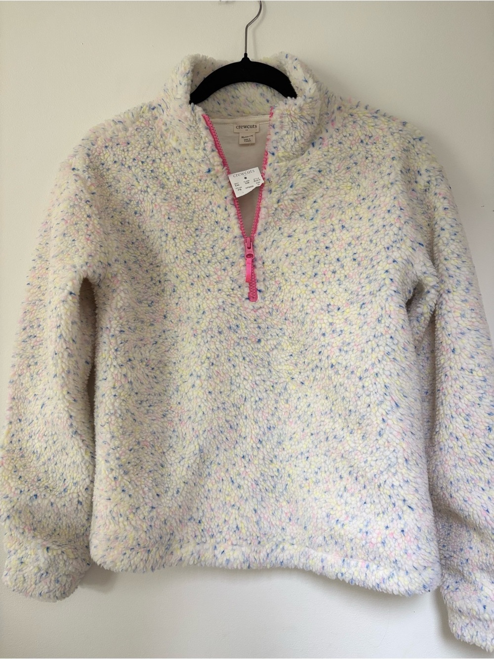 Crewcuts Cream Speckled Fleece Pullover with Pink Zip